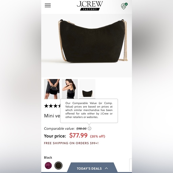 Black Mini Velvet Handbag with Gold Chain (JCrew Factory) - Picture 6 of 6